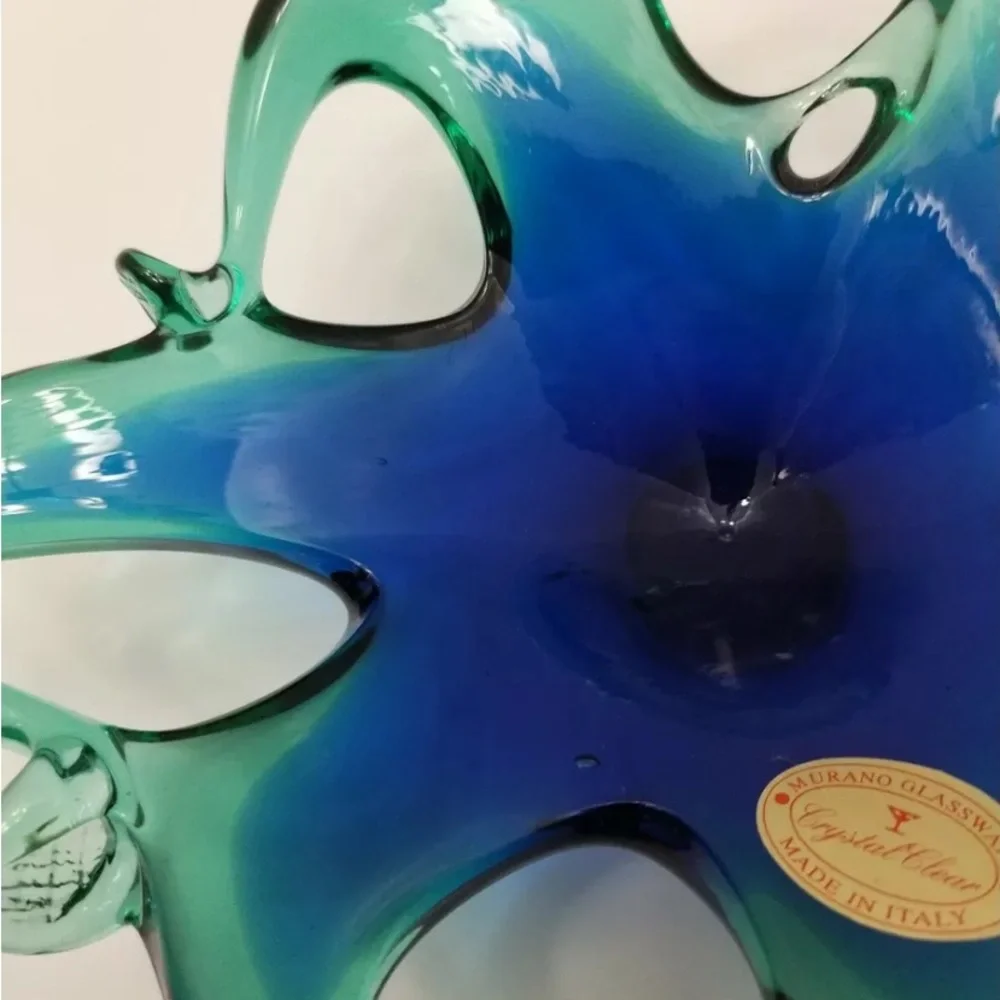 MURANO GLASS fruit bowl decoration home blue green 9in